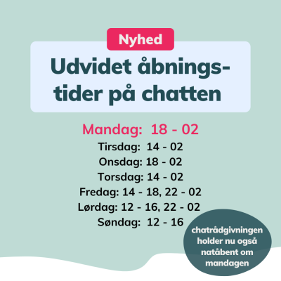 Udvidet åbningstider på chatten, oktober 2024