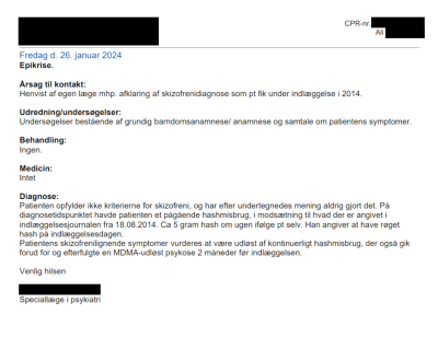 Ali, lægeerklæring, fejldiagnose, 26-01-24, til artiklen 'Forfulgt af en fejldiagnose'