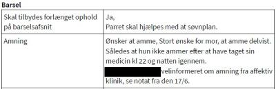 Kristine, notat om amning, til artiklen 'Kristine blev forskelsbehandlet på grund af sin psykiske lidelse'