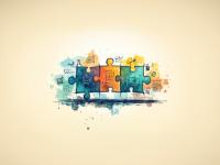 Puslespil, tre brikker, AI-genereret