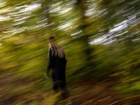 Billede af pige der går gennem skov