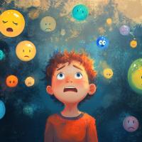 Barn, forskellige følelser som bobler