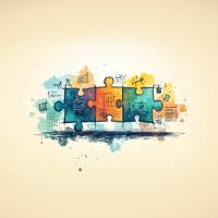 Puslespil, tre brikker, AI-genereret