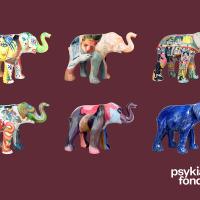 Elefanter, kollage med seks elefanter